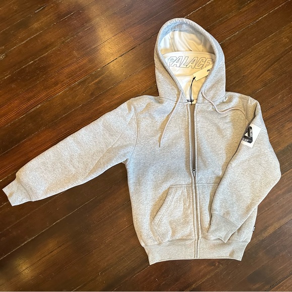 NWT 2023 PALACE FACEMASK SHEARLING THERMAL ZIP HOODIE GREY SZ. SMALL - Picture 2 of 16